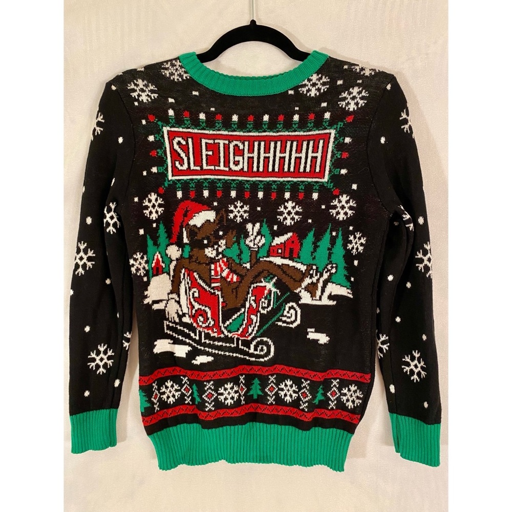 Sleighhhhhh Kids Kitty Holiday Knit Sweater / size M